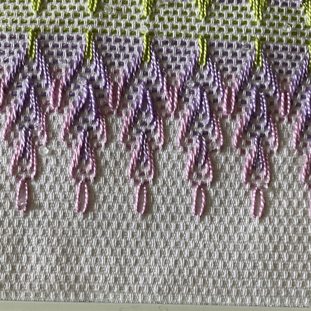 Hand Crafted Lavender and Green Smocked Textile Wall Art - Picture 7 of 8